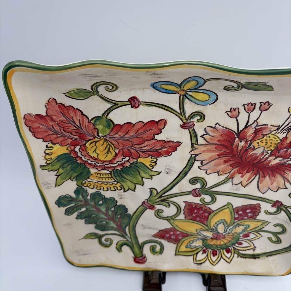 Maxcera Vanilla Chintz Floral 11x11" Square Serving Plate Platter No Chips - Picture 4 of 9